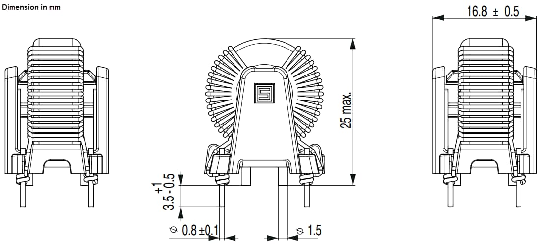Mechanical Drawing - Schurter DKCV-1 Compensated Chokes